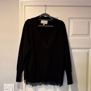 Brochu Walker Black V-Neck Sweater with Lace